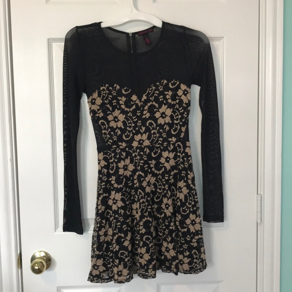 Material Girl Black and Gold Lace Dress